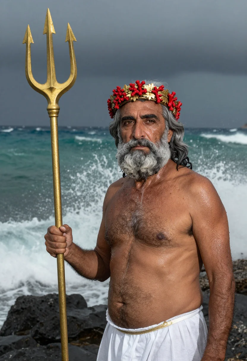 AI poseidon sample — portrait of a man, close portrait of a Greek man in his sixt