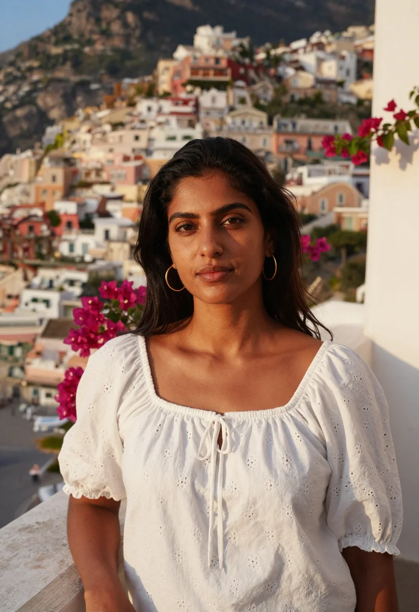 AI positano sample — portrait of a woman, head-and-shoulders portrait of a South-