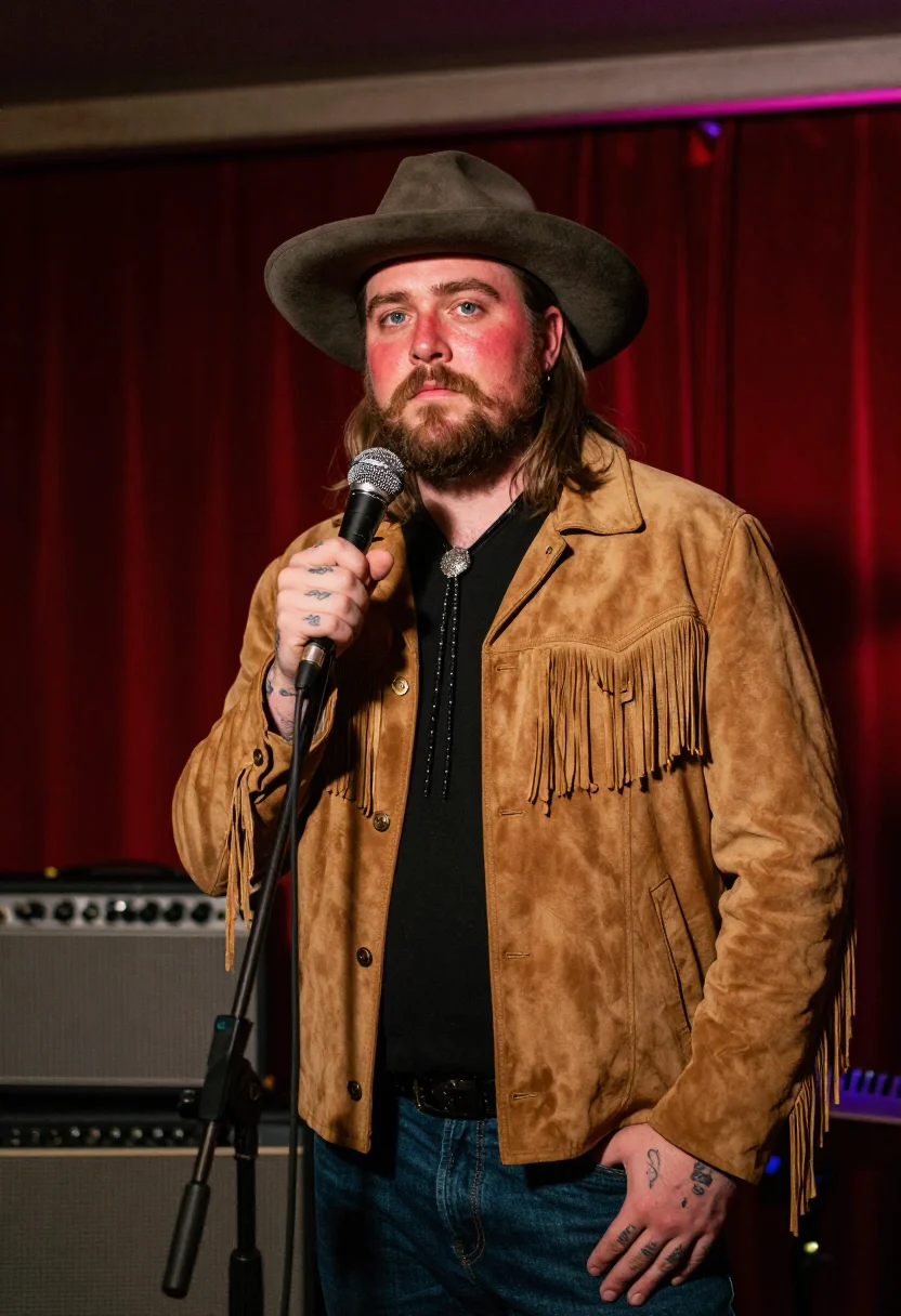 AI post malone cowboy sample — portrait of a man, three-quarter-length portrait of a broad-