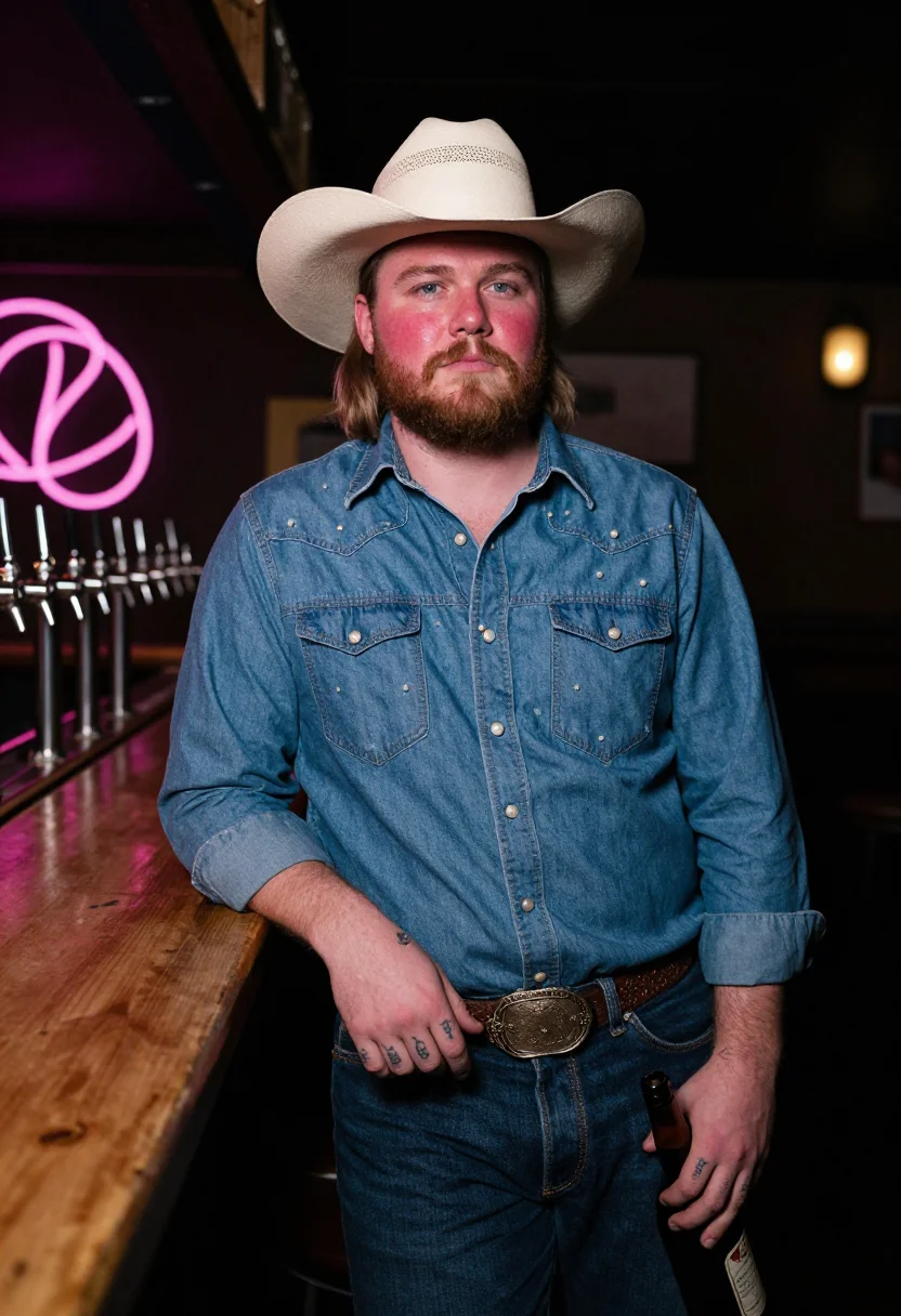 AI post malone cowboy sample — portrait of a man, three-quarter-length portrait of a broad-