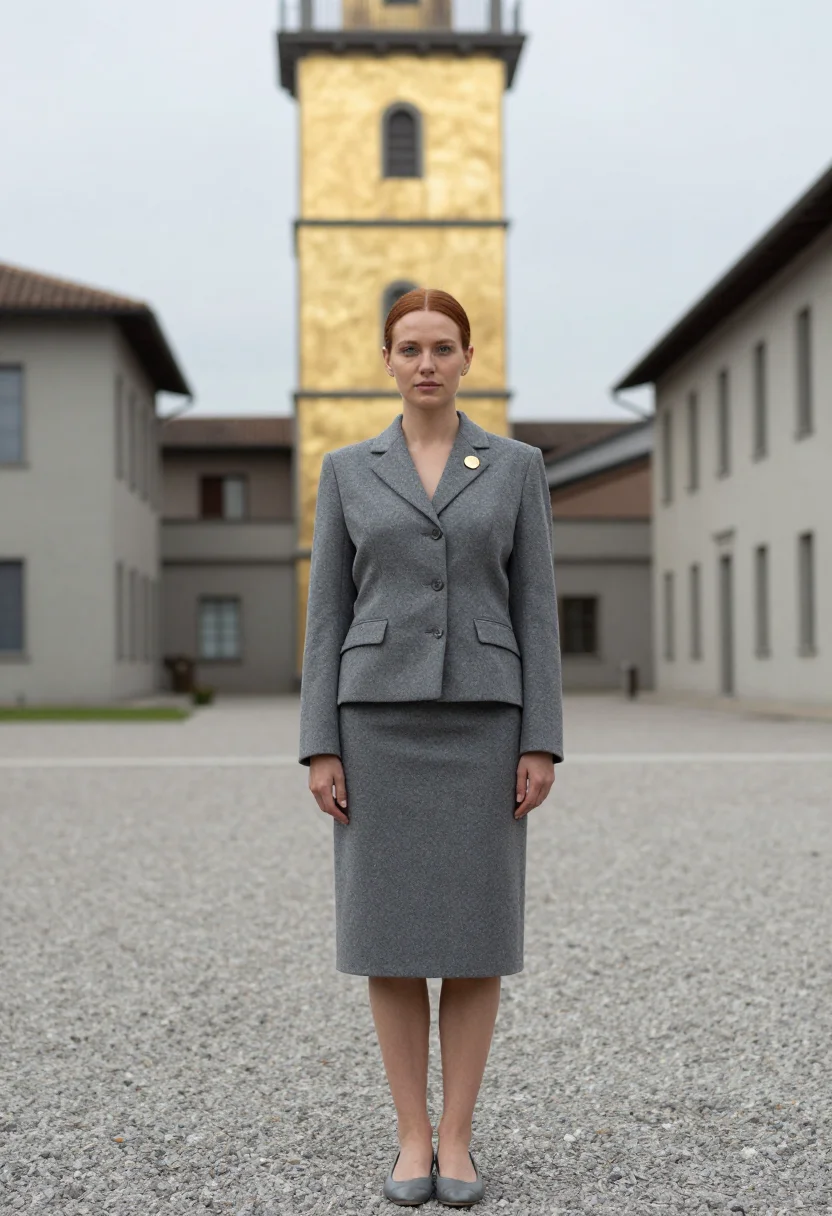 AI prada fondazione milano gold leaf haunted house sample — portrait of a woman, a German woman in her late twenties wit