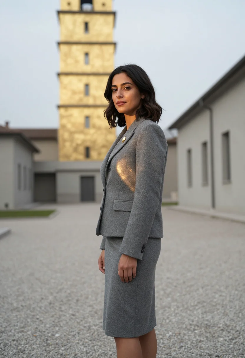 AI prada fondazione milano gold leaf haunted house sample — portrait of a woman, a Lebanese-Italian woman in her early t