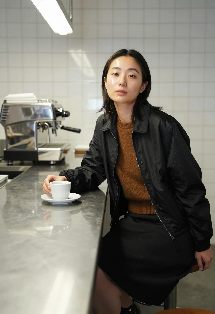 AI prada nineties sample — portrait of a woman, close three-quarter portrait of a Japan