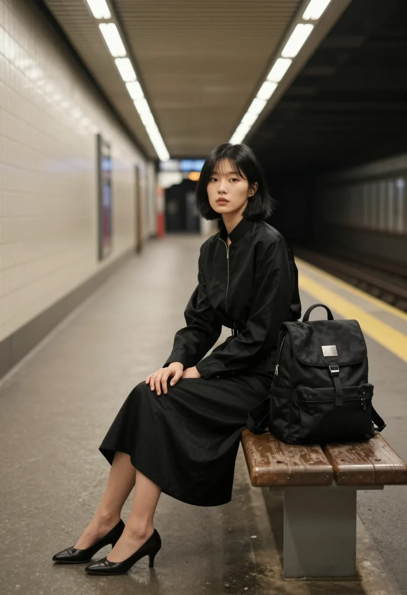 AI prada nineties sample — portrait of a woman, three-quarter-length portrait of a Kore