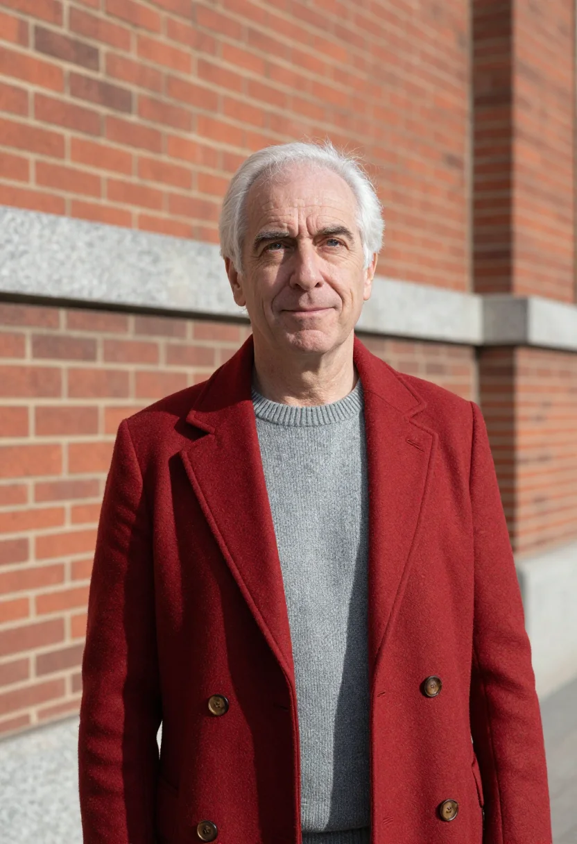 AI prado curator brick granite sample — portrait of a man, in his early sixties, a curator with fair