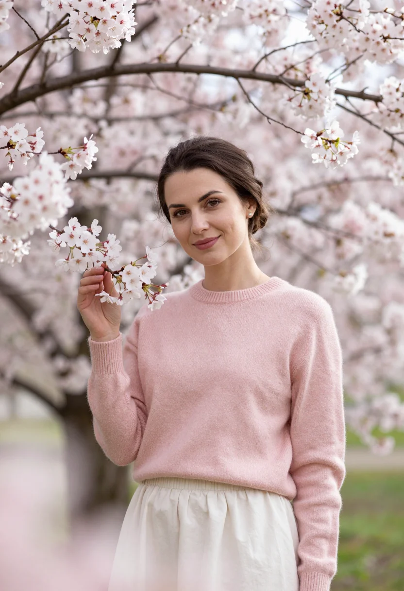 AI prague petrin cherry april pink date sample — portrait of a woman, a woman in her early thirties of Slovak