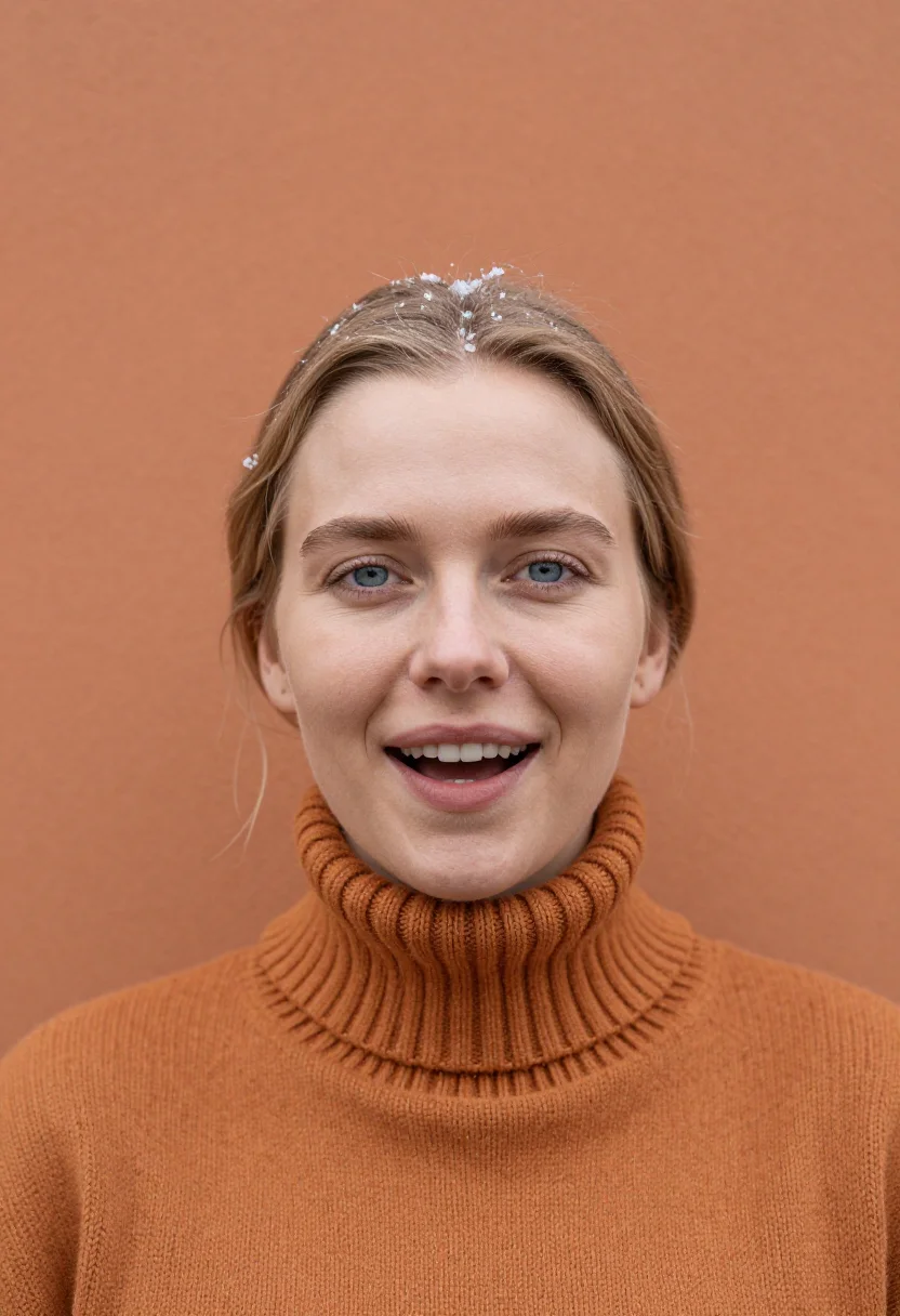 AI prague snow ochre sample — portrait of a woman, close headshot of a Nordic woman in her