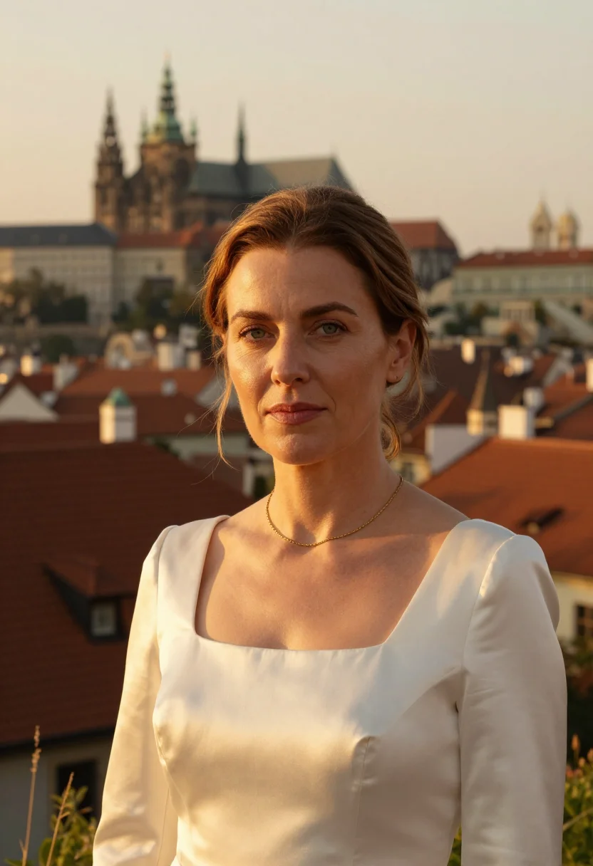 AI prague sample — portrait of a woman, head-and-shoulders portrait of a Wester
