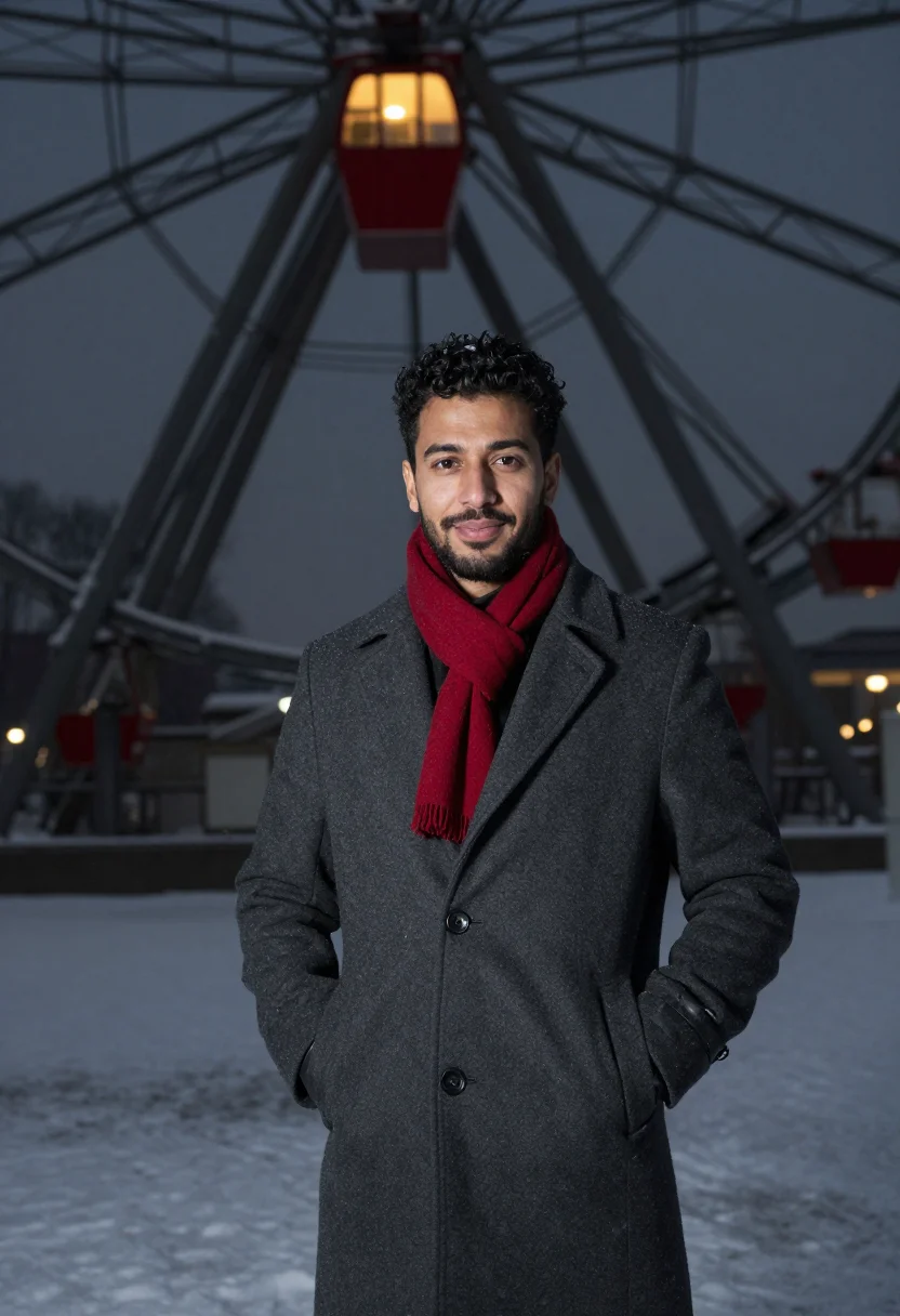 AI prater riesenrad night red sample — portrait of a man, framed half-length from the waist up, the