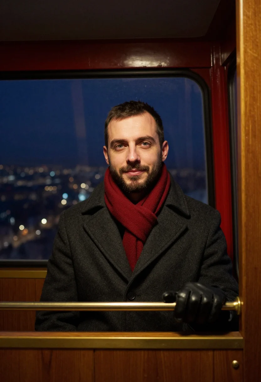 AI prater riesenrad night red sample — portrait of a man, framed tight, head and shoulders, the bod