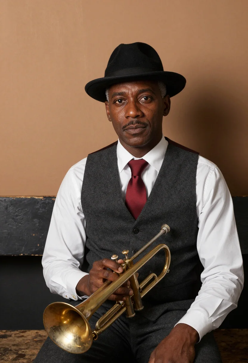 AI preservation hall sample — portrait of a man, chest-up portrait of a Black American man