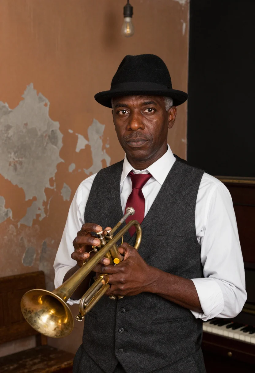 AI preservation hall sample — portrait of a man, chest-up portrait of a Black American man