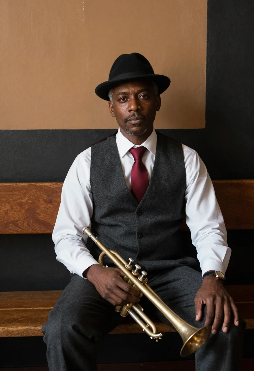 AI preservation hall sample — portrait of a man, three-quarter-length portrait of a Black