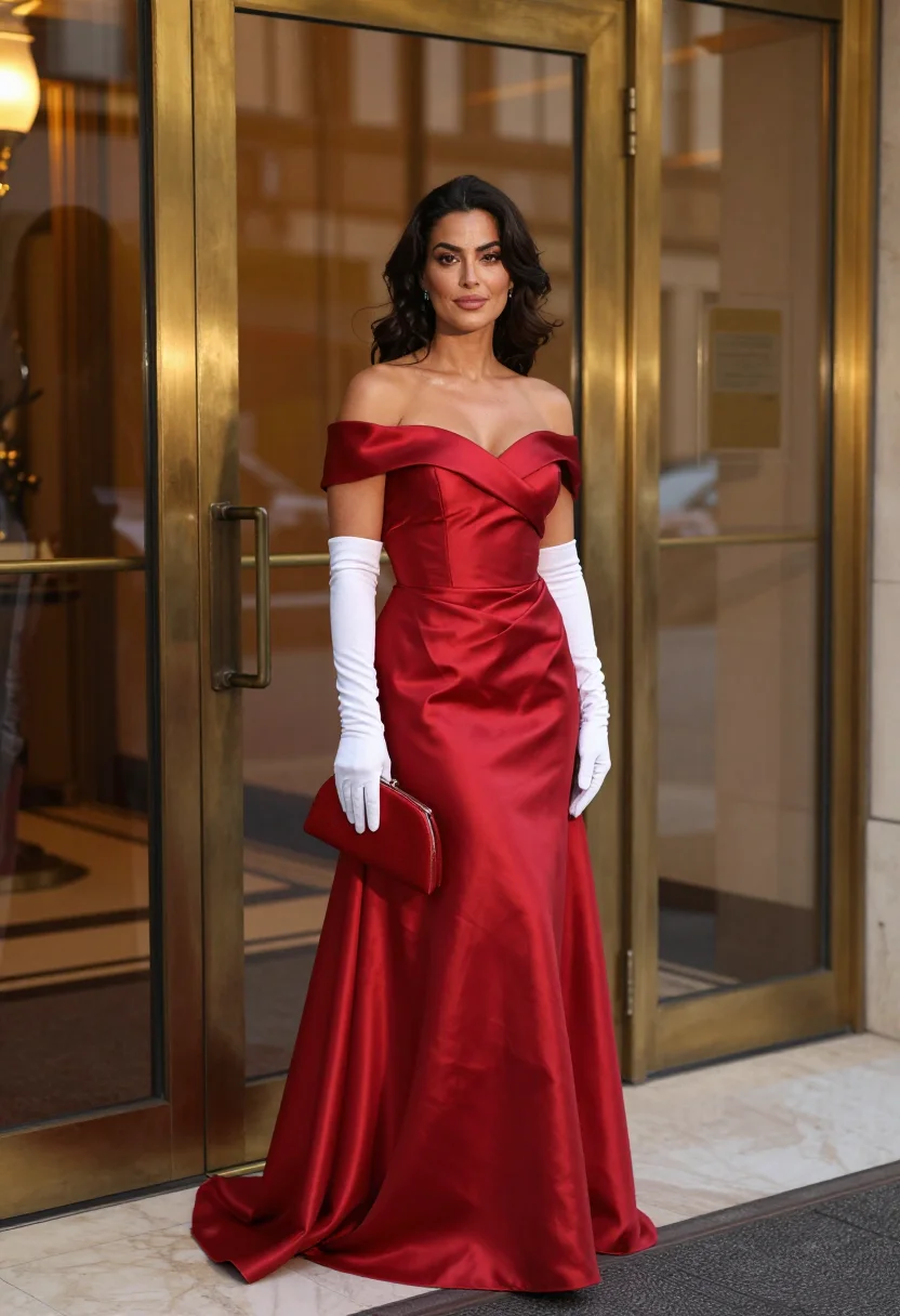 AI pretty woman beverly wilshire red gown sample — portrait of a woman, a Greek woman in her early forties with