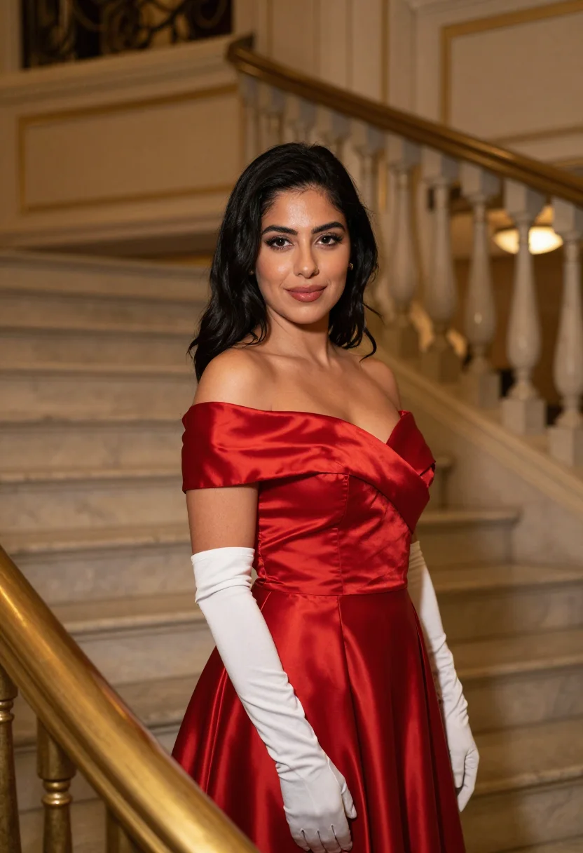 AI pretty woman beverly wilshire red gown sample — portrait of a woman, a Spanish woman in her late twenties wi