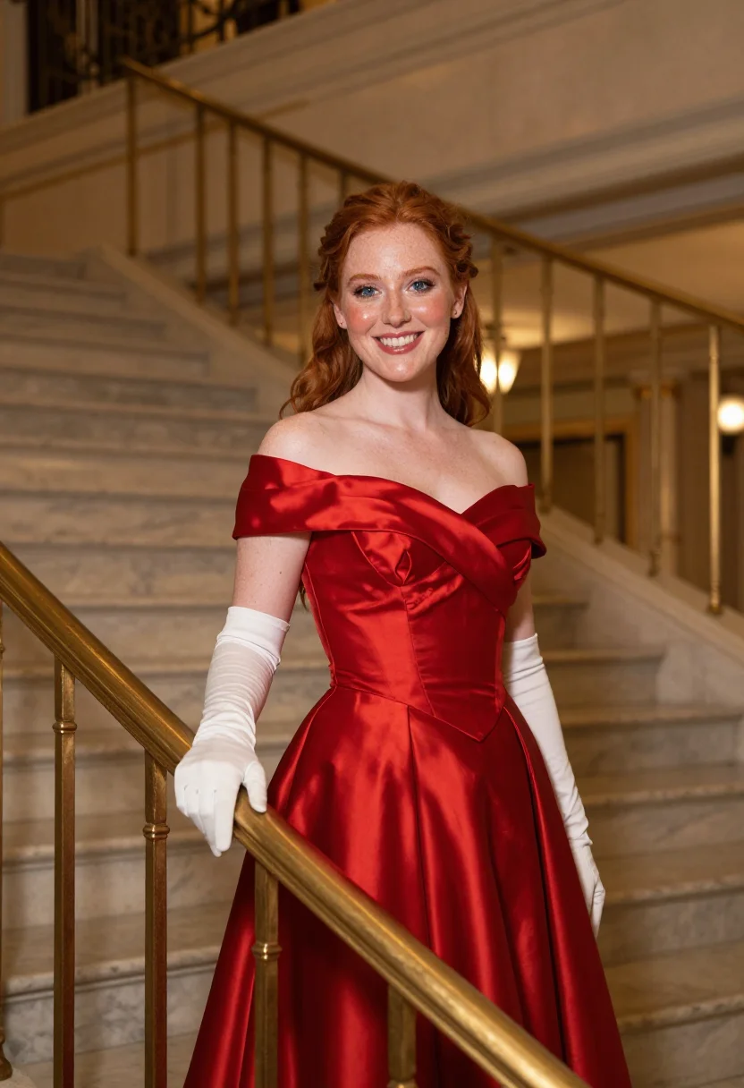 AI pretty woman beverly wilshire red gown sample — portrait of a woman, an Irish woman in her early thirties wi