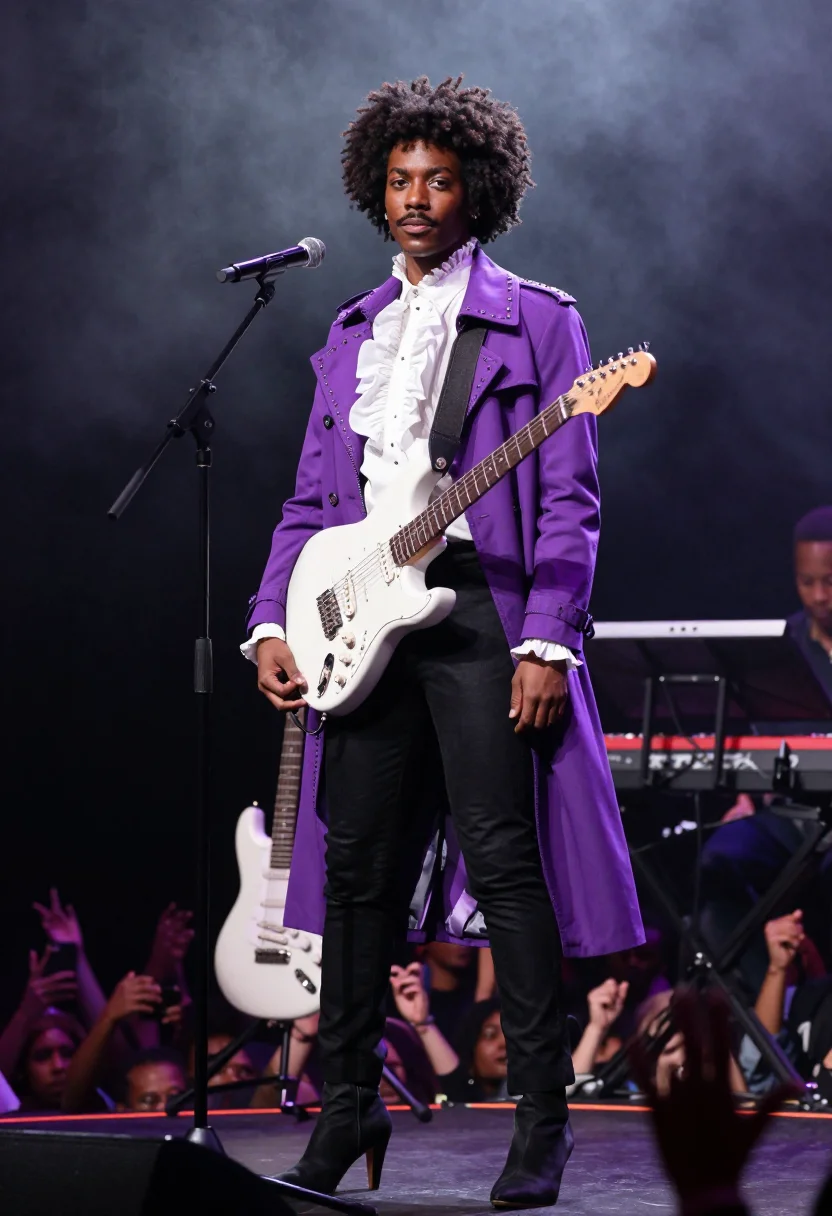 AI prince purple rain sample — portrait of a man, three-quarter-length portrait of an Afric