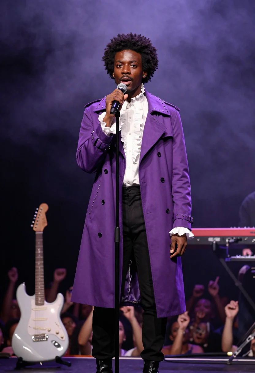 AI prince purple rain sample — portrait of a man, close half-length portrait of an African-