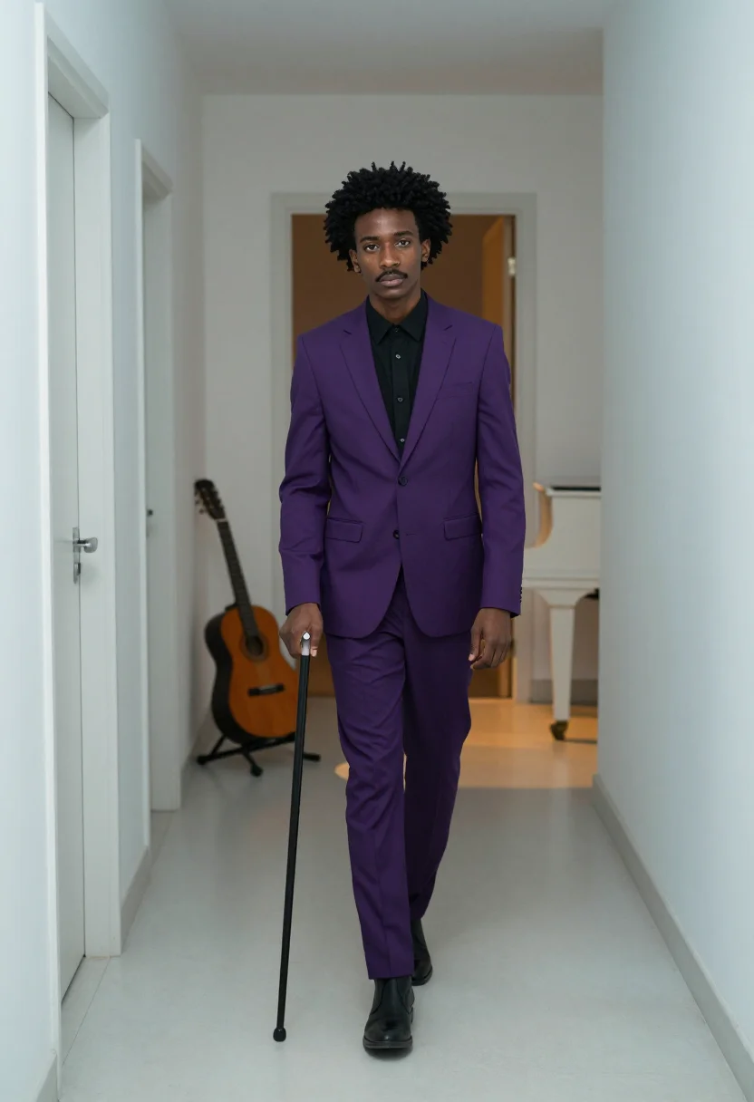 AI prince purple rain sample — portrait of a man, three-quarter-length portrait of an Afric