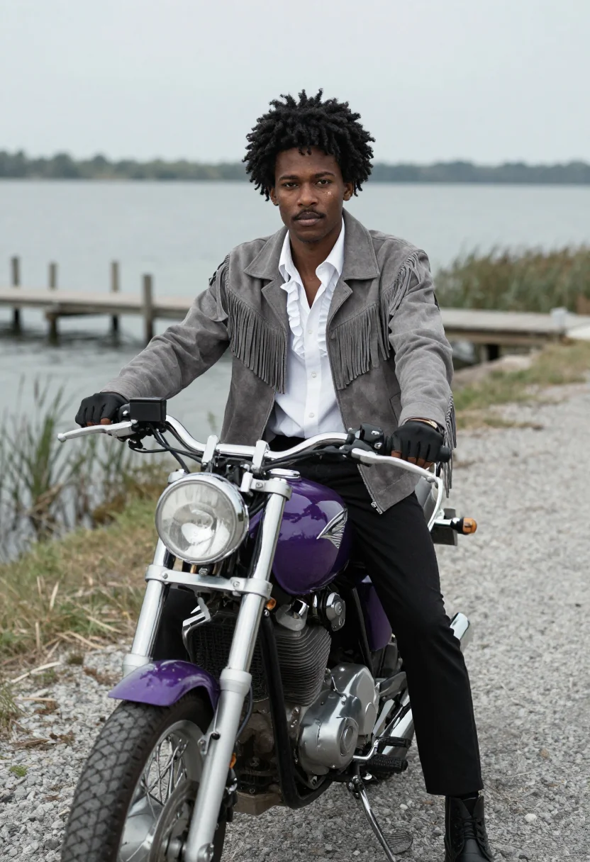 AI prince purple rain sample — portrait of a man, three-quarter-length portrait of an Afric