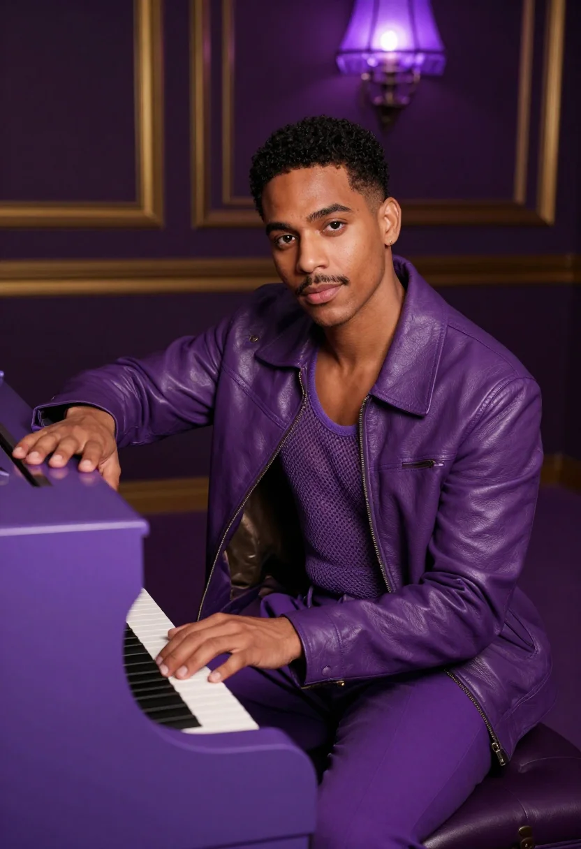 AI prince purple sample — portrait of a man, a man in his late twenties with warm brow