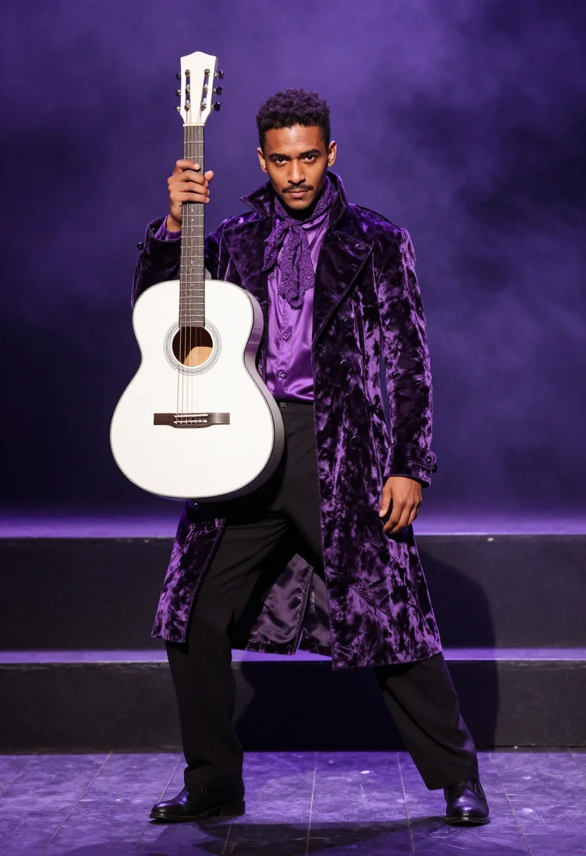 AI prince purple sample — portrait of a man, a man in his late twenties with warm brow