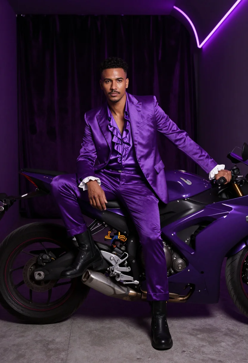 AI prince purple sample — portrait of a man, a man in his late twenties with warm brow