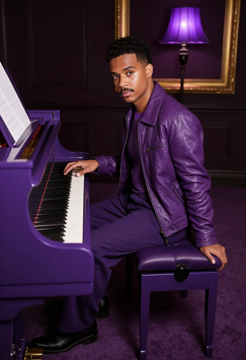 AI prince purple sample — portrait of a man, a man in his late twenties with warm brow