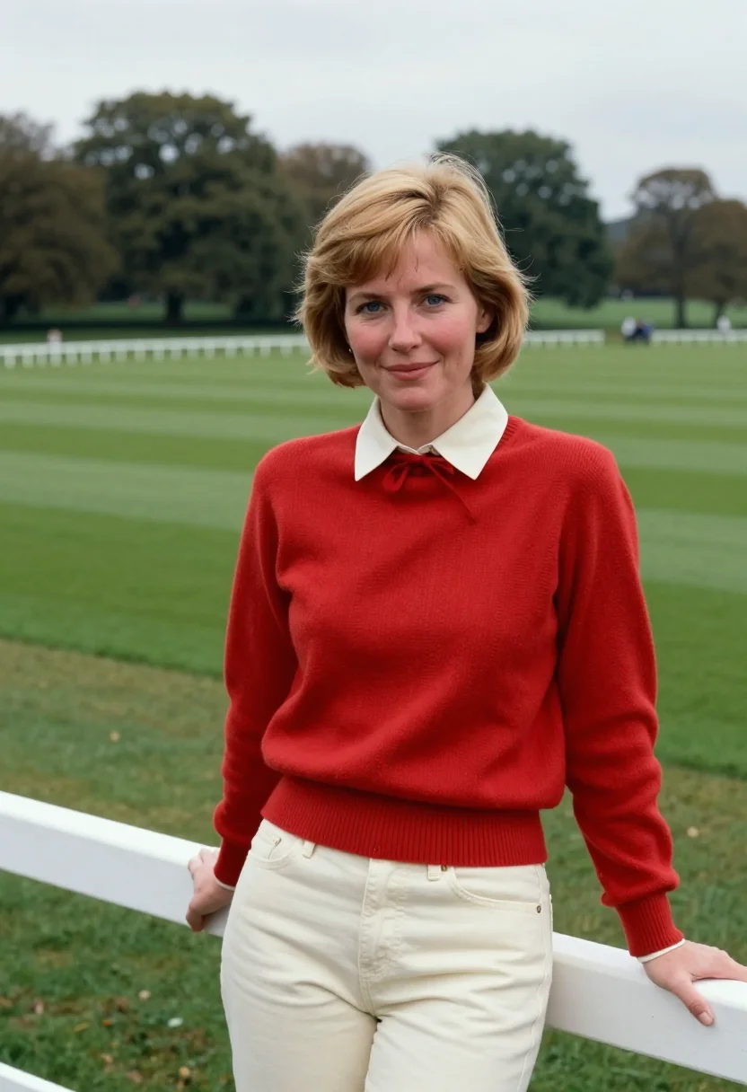 AI princess diana kensington sheep sweater red accent sample — portrait of a woman, a Scottish woman in her late thirties w