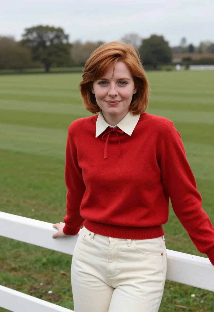AI princess diana kensington sheep sweater red accent sample — portrait of a woman, an Irish woman in her mid-twenties with