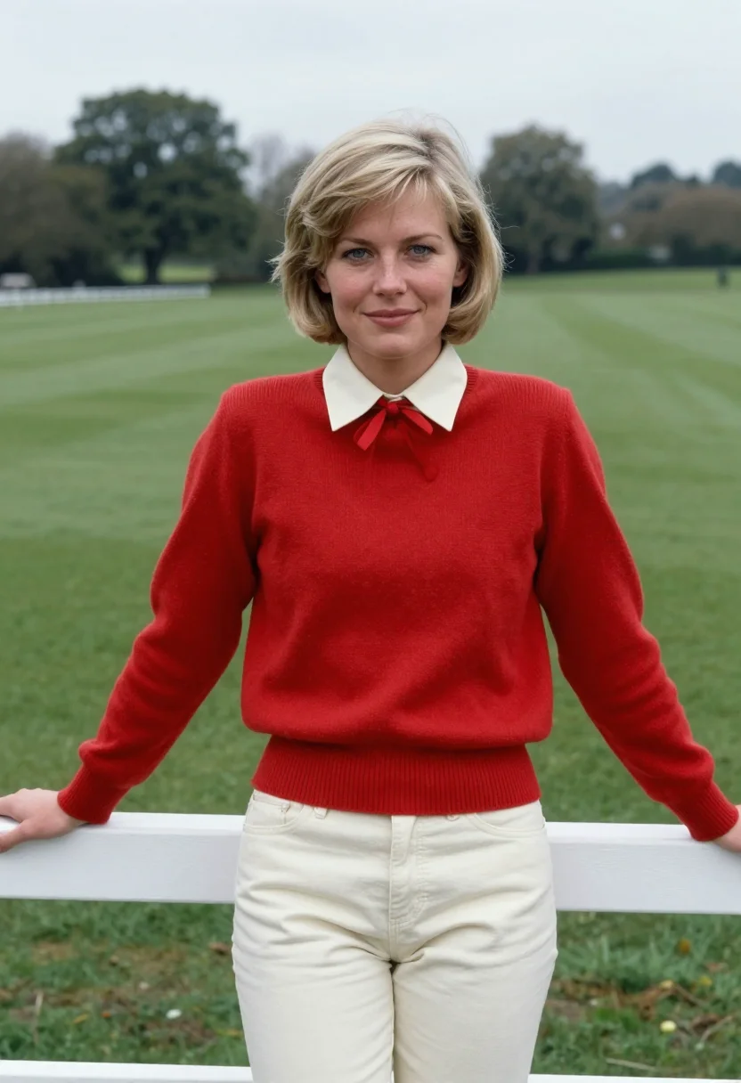 AI princess diana kensington sheep sweater red accent sample — portrait of a woman, a Dutch woman in her early thirties wit