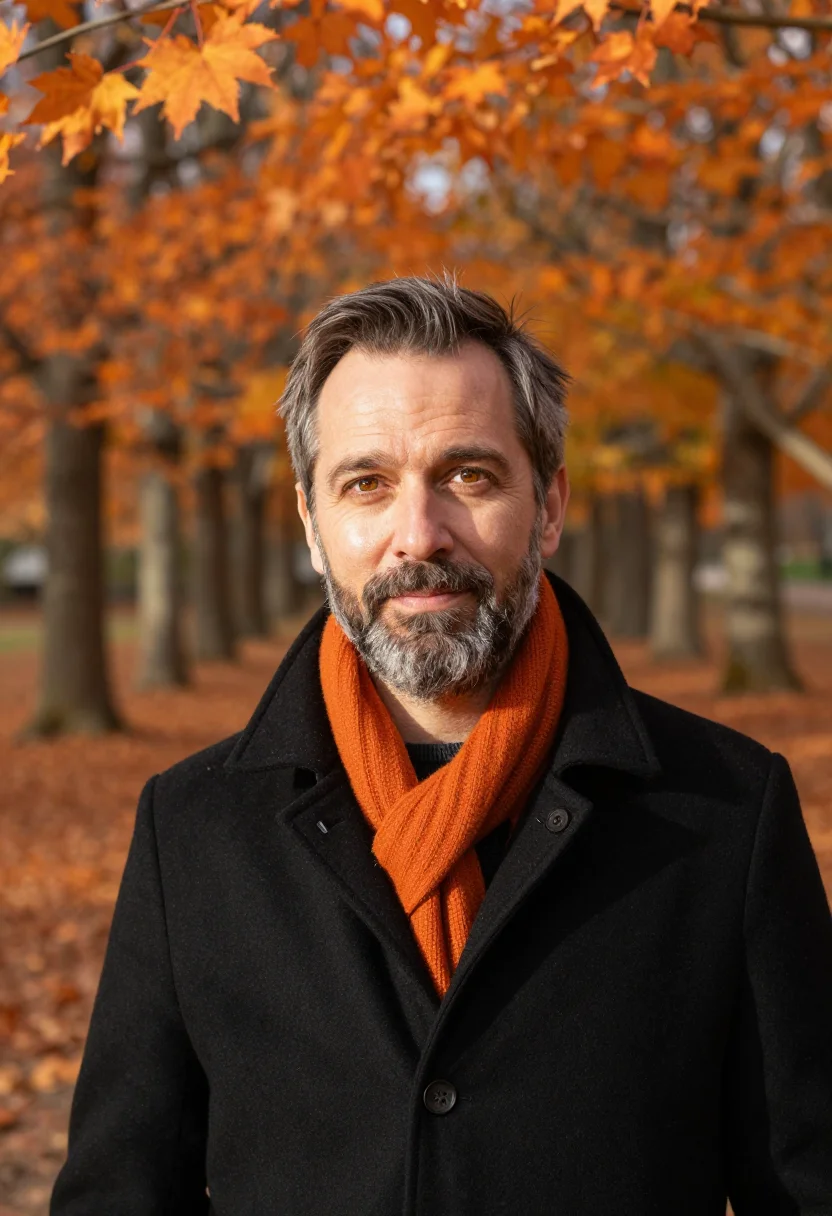 AI princeton lecturer black orange sample — portrait of a man, close headshot of a Western-European man