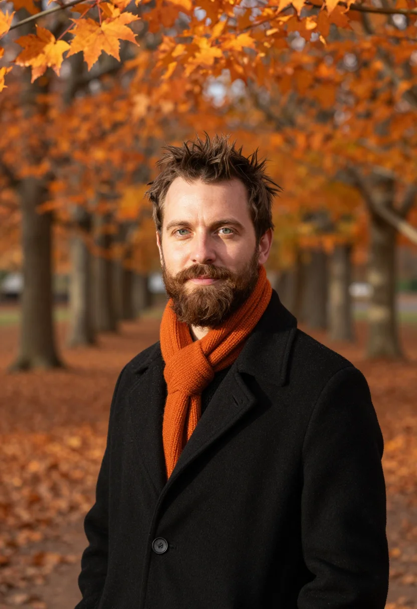 AI princeton lecturer black orange sample — portrait of a man, tight head-and-shoulders portrait of a We