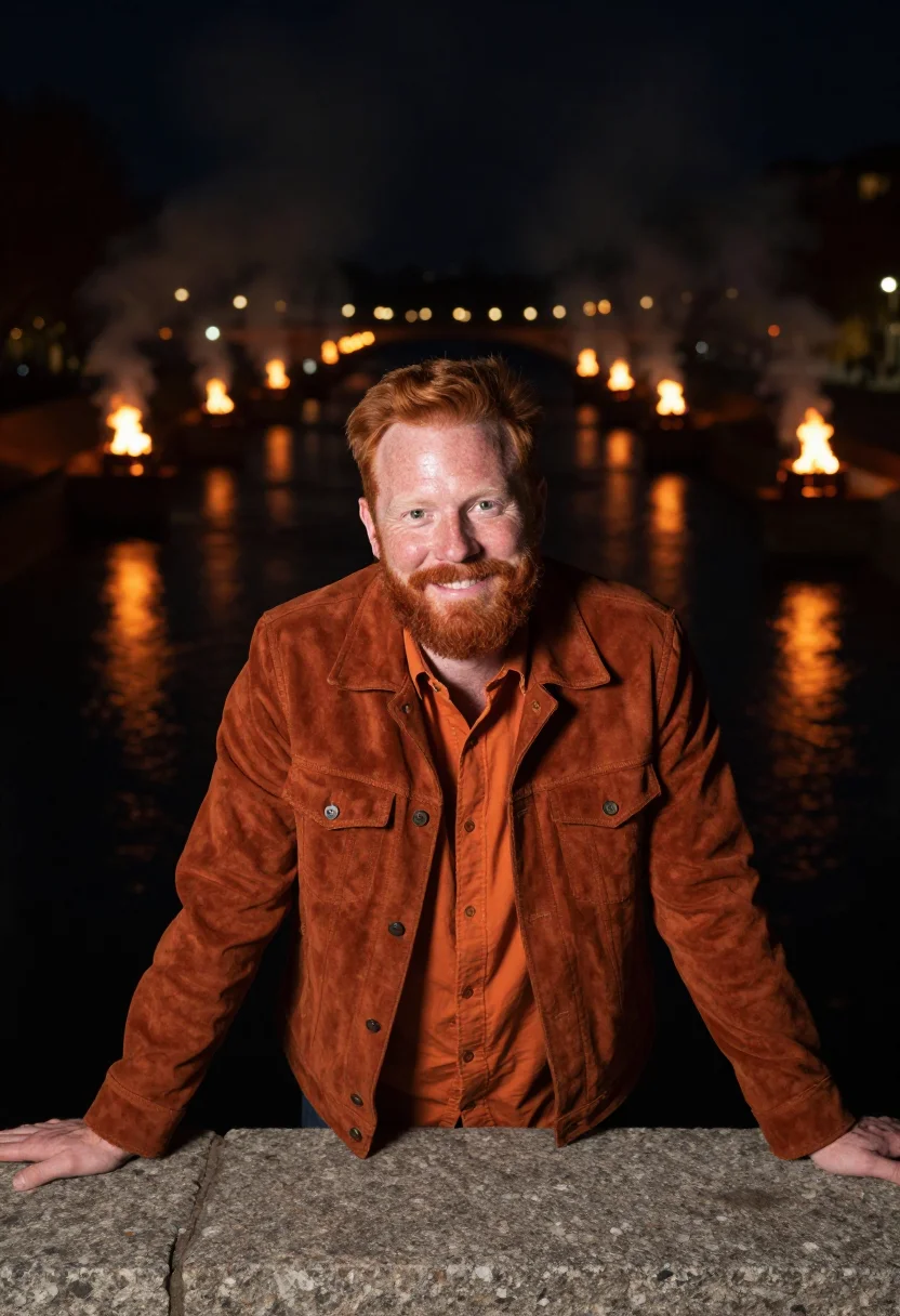 AI providence designer waterfire ember sample — portrait of a man, a designer in his late thirties with fair
