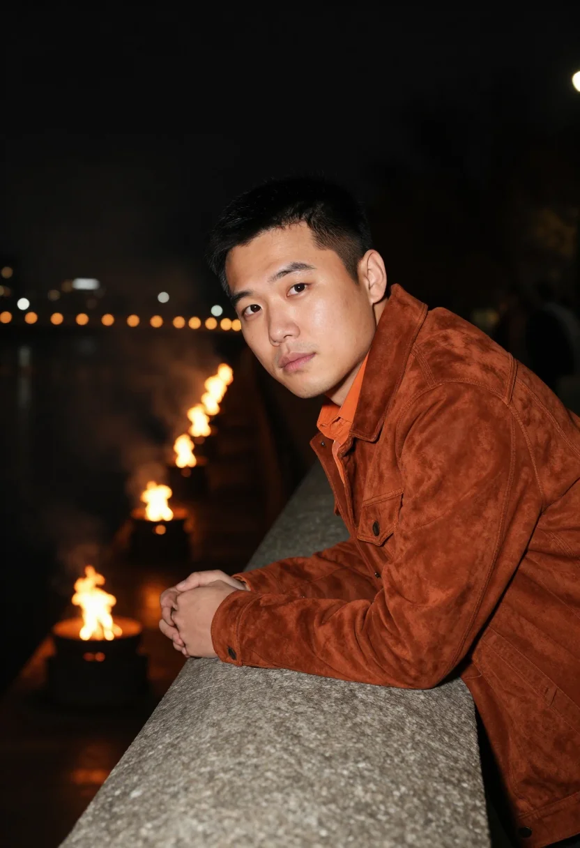 AI providence designer waterfire ember sample — portrait of a man, a Korean-American designer in his late tw