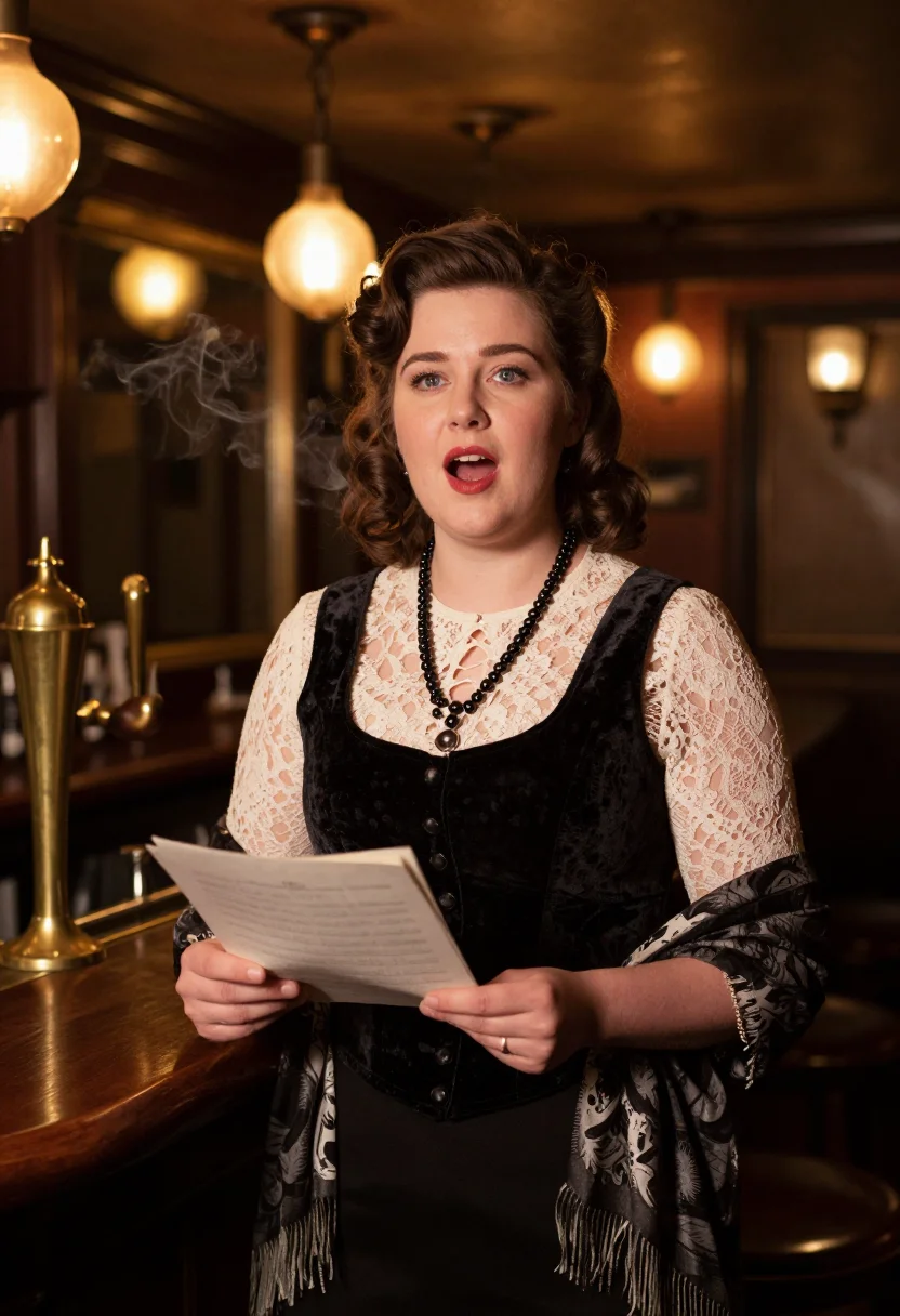 AI pub singer sample — portrait of a woman, half-length portrait of a fair-skinned
