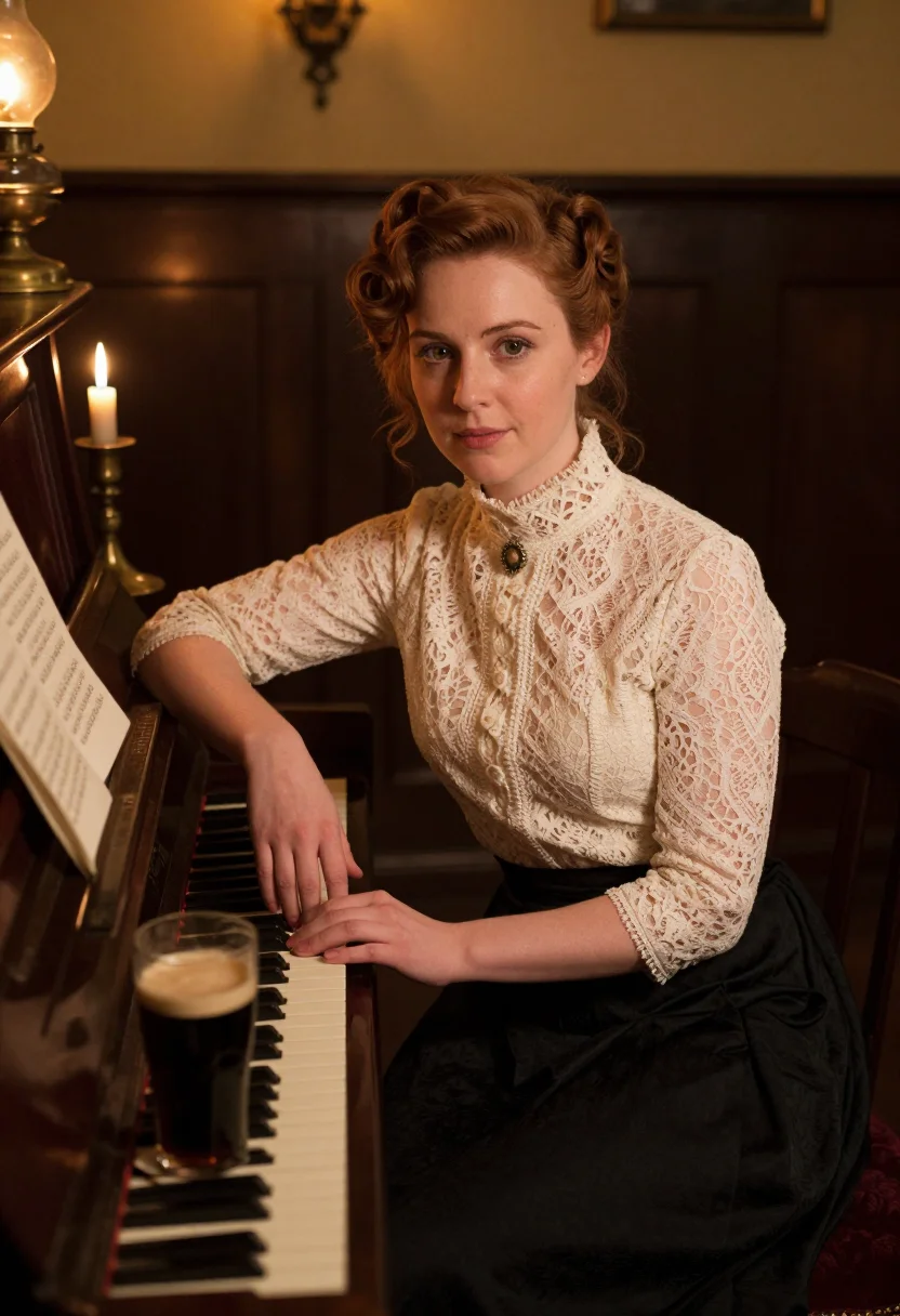 AI pub singer sample — portrait of a woman, seated three-quarter-length portrait of