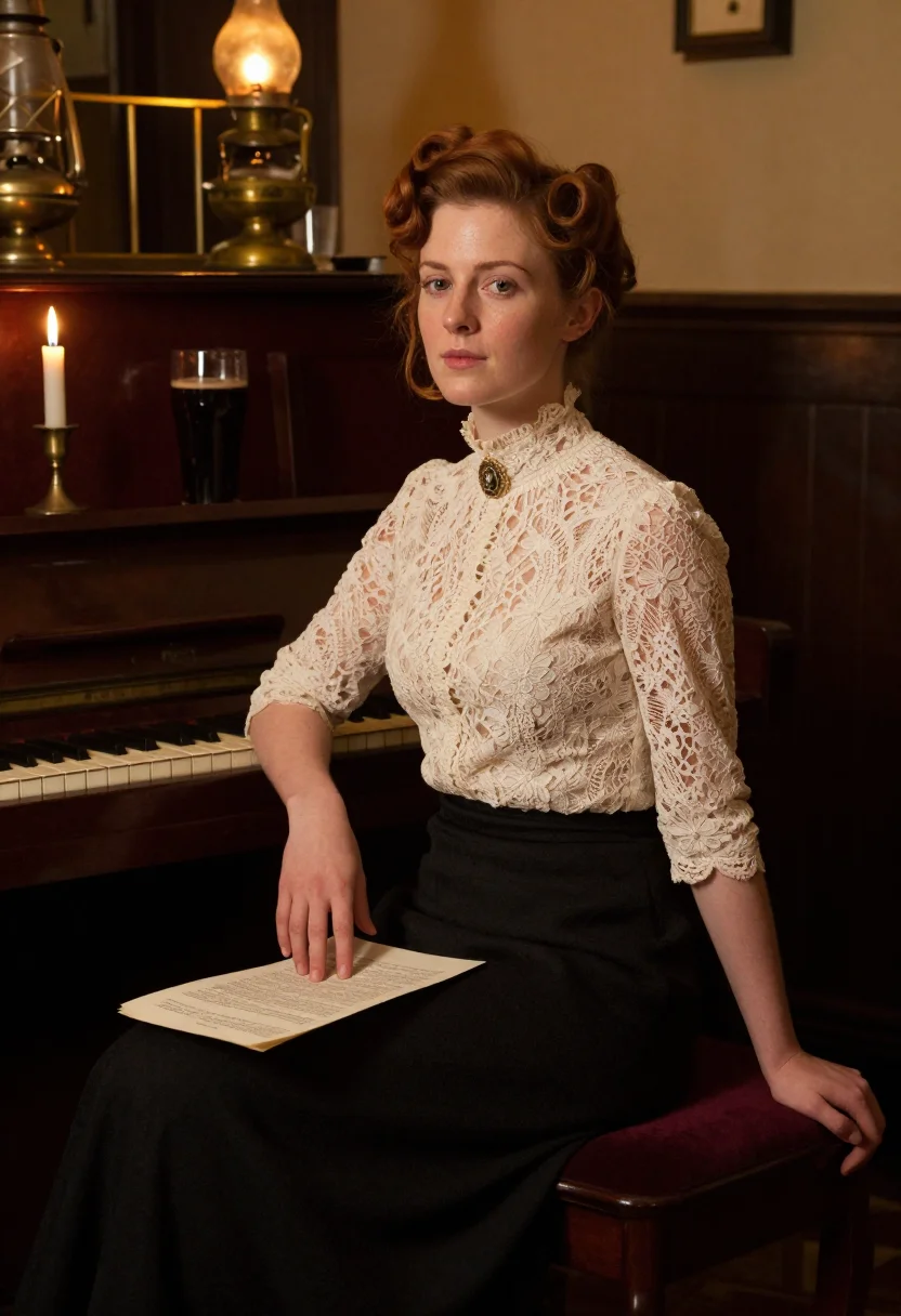 AI pub singer sample — portrait of a woman, seated three-quarter-length portrait of