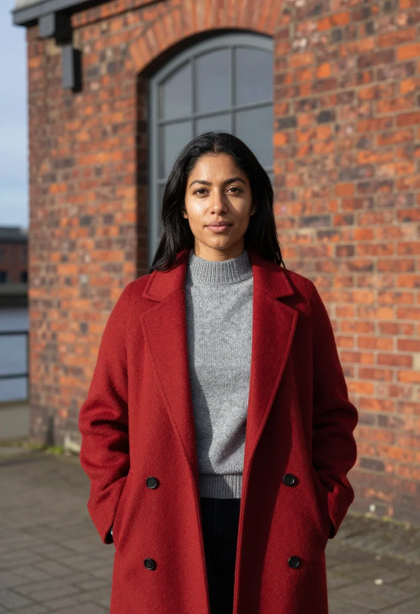 AI puerto madero fintech founder brick dock steel sample — portrait of a woman, a fintech founder in her early thirties