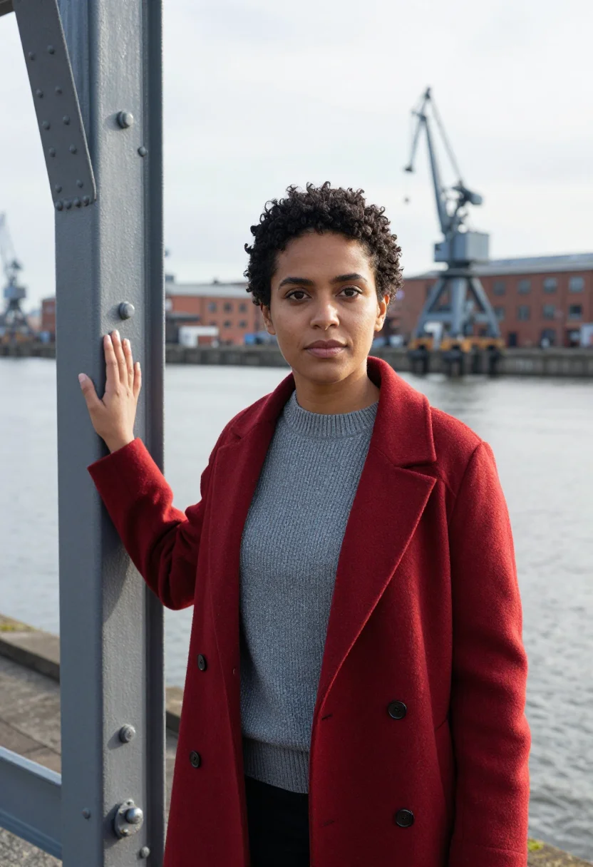AI puerto madero fintech founder brick dock steel sample — portrait of a woman, a fintech founder in her late twenties