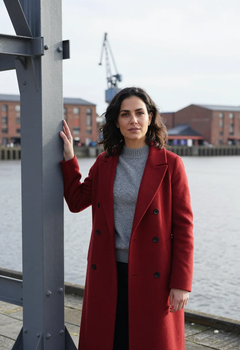 AI puerto madero fintech founder brick dock steel sample — portrait of a woman, a fintech founder in her mid-thirties w
