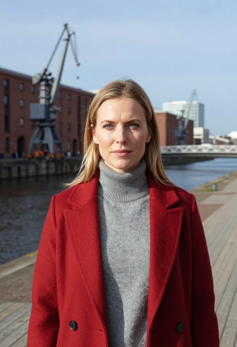 AI puerto madero fintech founder brick dock steel sample — portrait of a woman, a fintech founder in her early forties