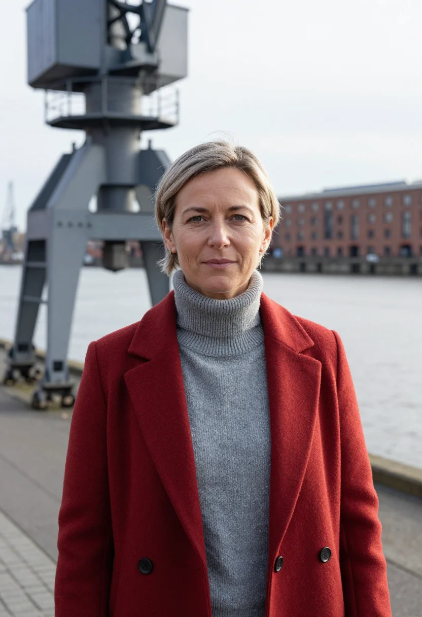 AI puerto madero fintech founder brick dock steel sample — portrait of a woman, a fintech founder in her early fifties