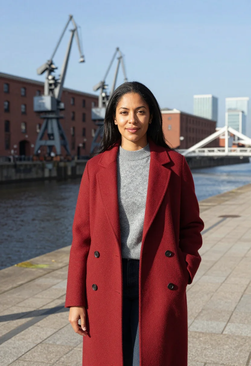 AI puerto madero fintech founder brick dock steel sample — portrait of a woman, a fintech founder in her mid-thirties w