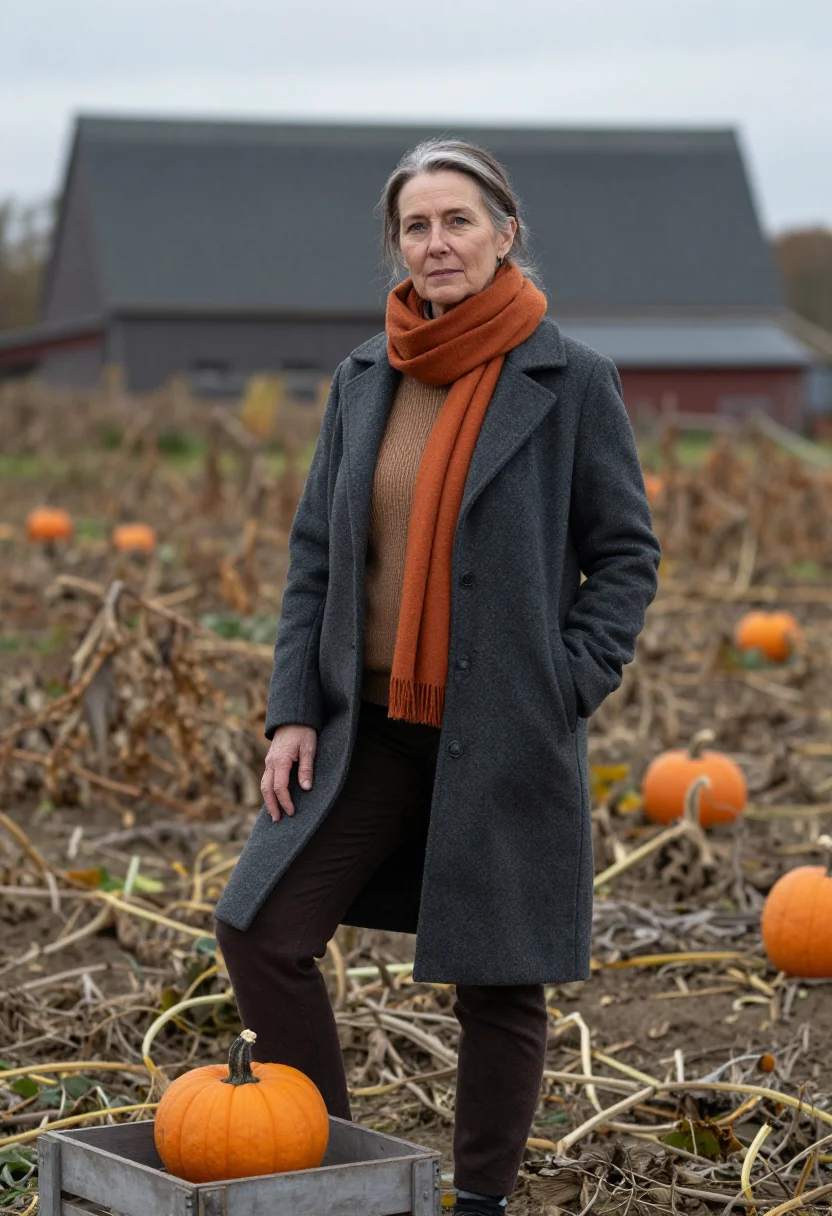AI pumpkin farmer october orange sample — portrait of a woman, three-quarter-length portrait of a West