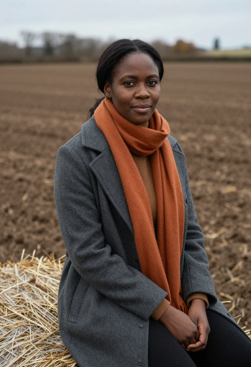 AI pumpkin farmer october orange sample — portrait of a woman, half-length portrait of a Black woman i