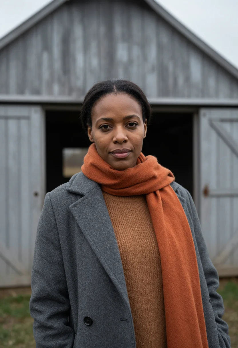 AI pumpkin farmer october orange sample — portrait of a woman, chest-up portrait of a Black woman in h