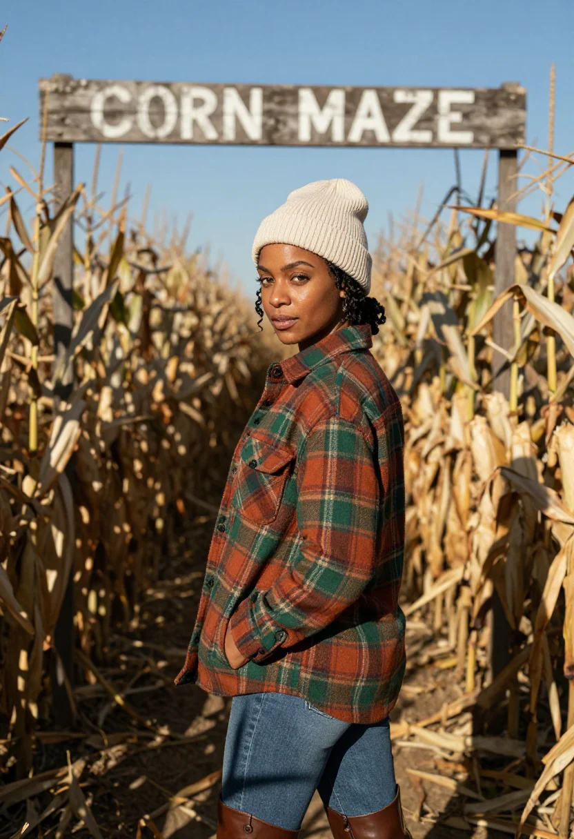 AI pumpkin patch sample — portrait of a woman, chest-up over-the-shoulder portrait of