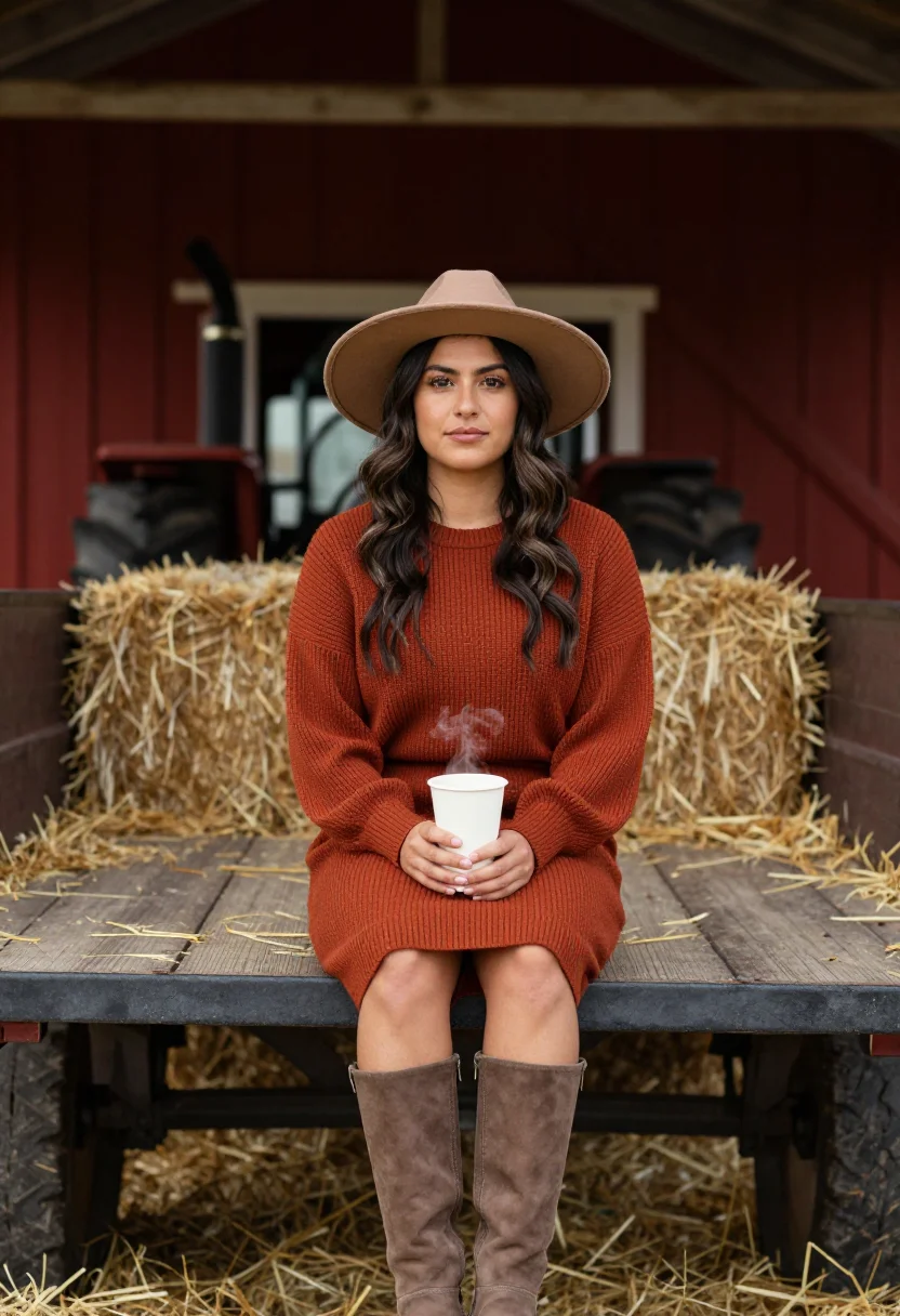 AI pumpkin patch sample — portrait of a woman, seated chest-up portrait of an olive-sk