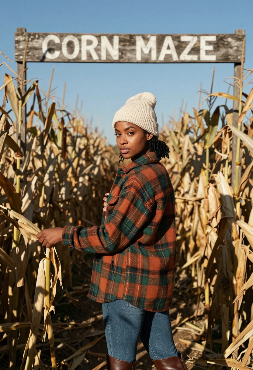 AI pumpkin patch sample — portrait of a woman, chest-up portrait of a warm brown-skinn